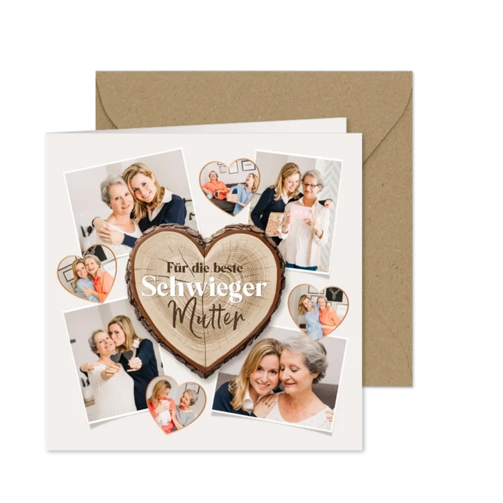 Fotocollagekarte Baumstamm Herz für die Schwiegermama