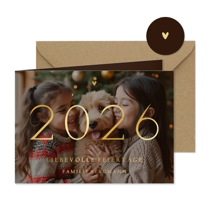 Fotokarte 2026 Goldschrift Weihnachtsgrüße