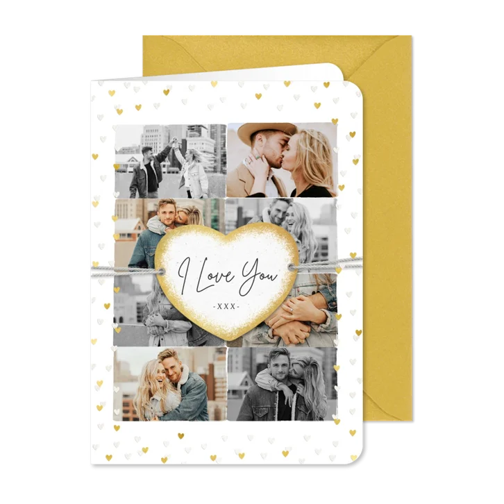 Fotokarte acht Fotos Herzaufdruck