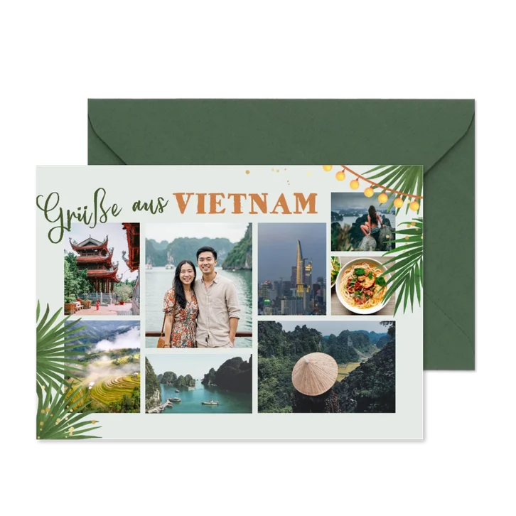 Fotokarte aus dem Urlaub Tropisch Palmen Lichterkette