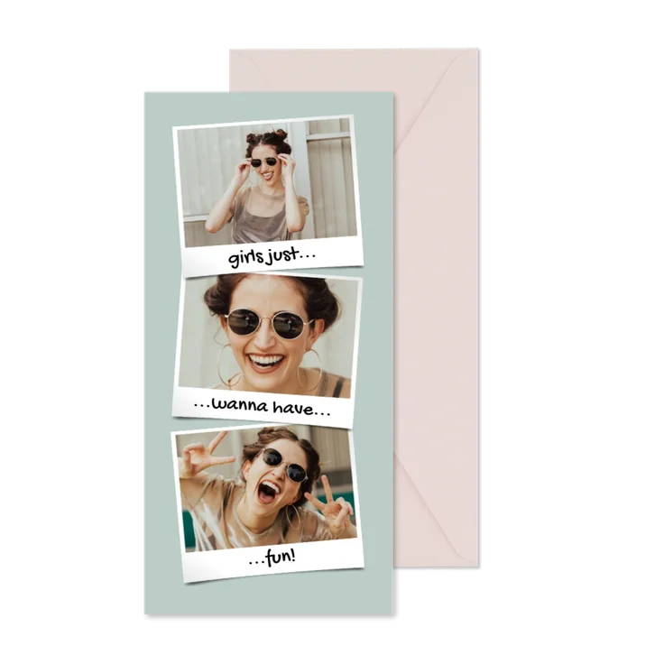 Fotokarte drei Fotos mit Rahmen und Beschriftung