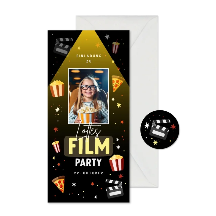 Fotokarte Einladung Filmparty Kindergeburtstag 