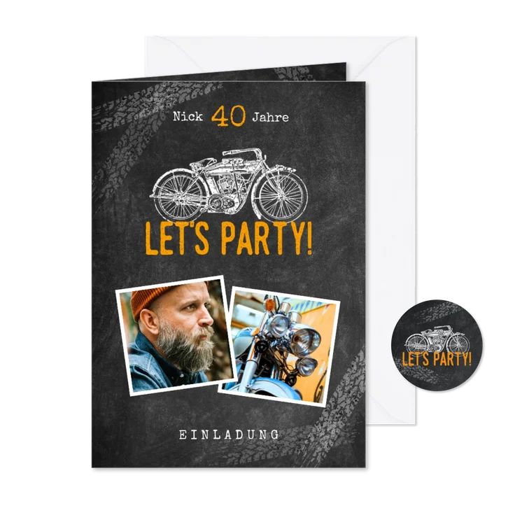 Fotokarte Einladung Geburtstagsparty Motorrad