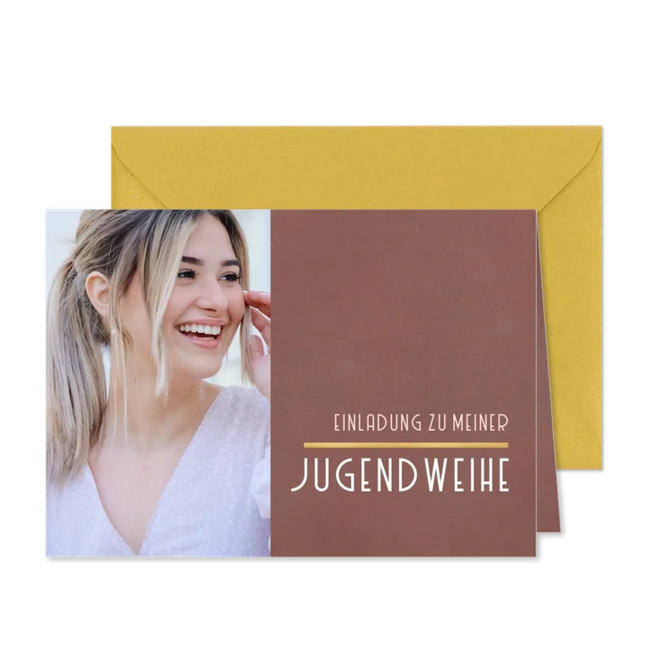 Fotokarte Einladung Jugendweihe schlicht terra