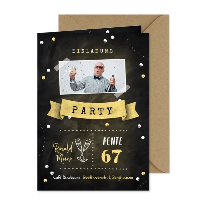 Fotokarte Einladung Kreidelook Renteneintritt Party