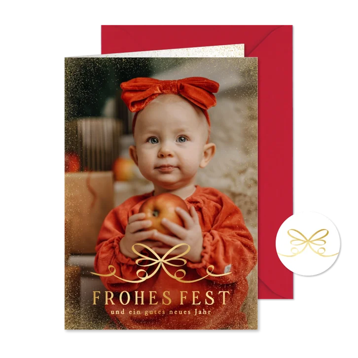 Fotokarte 'Frohes Fest' Goldstaub Glitzer