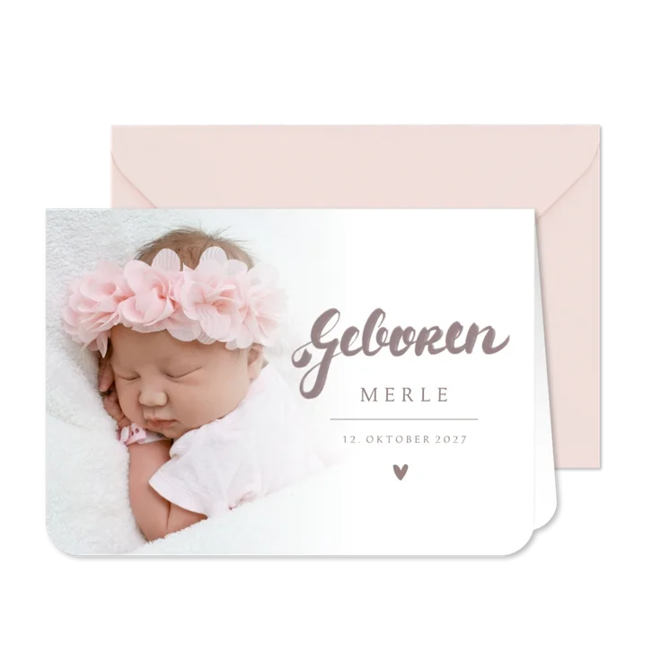 Fotokarte Geburt Schreibschrift altrosa