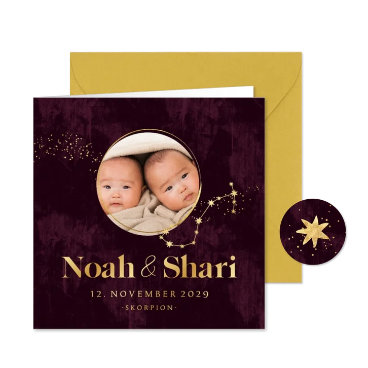 Fotokarte Geburt Zwillinge Sternzeichen Skorpion