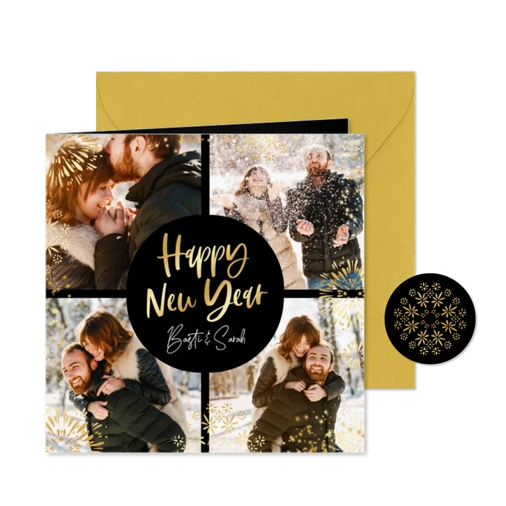 Fotokarte 'Happy New Year' Goldoptik 4 Fotos