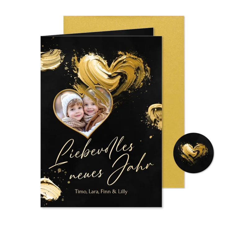 Fotokarte Herz Neujahrs goldene Farbe Schwarz