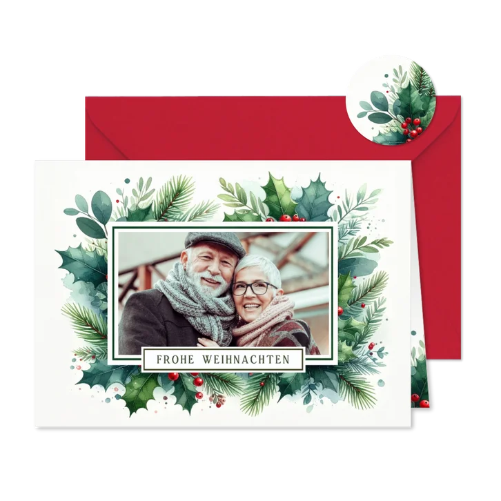 Fotokarte Ilexzweige Weihnachten botanisch