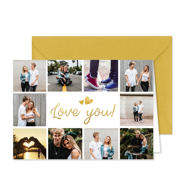 Fotokarte Liebesgrüße 'love you' Goldoptik