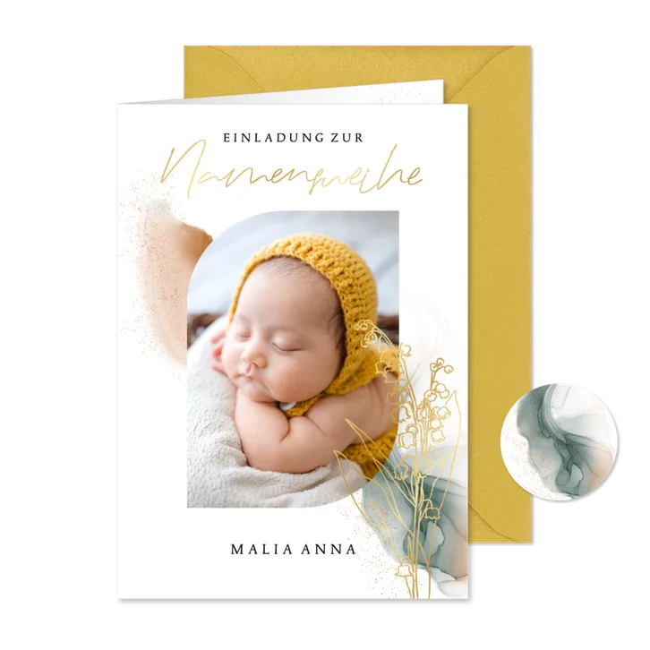 Fotokarte Namensweihe Einladung Aquarell