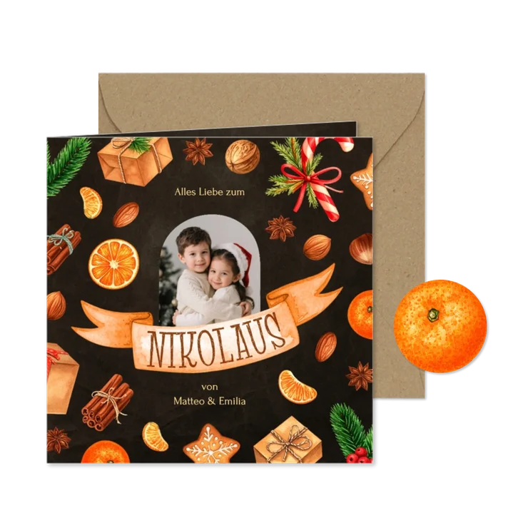 Fotokarte Nikolausgrüße Banner Süßigkeiten