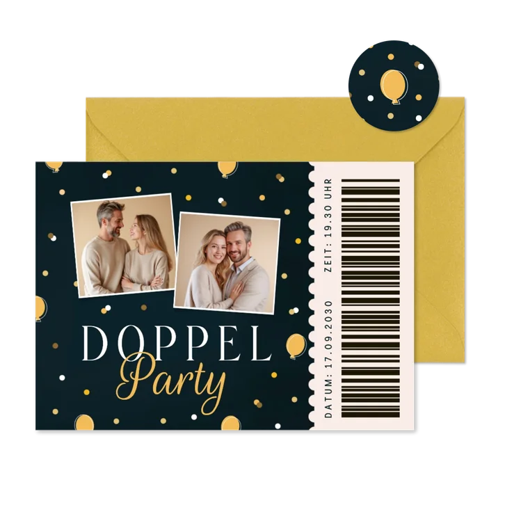 Fotokarte Ticket Einladungskarte Doppelparty Geburtstag