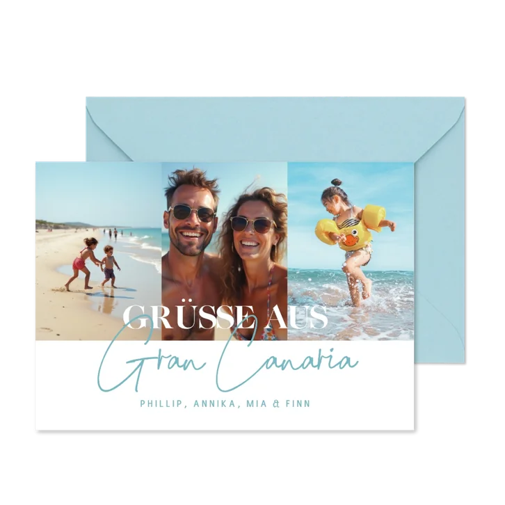 Fotokarte Urlaub 'Grüße aus ...' Hellblau