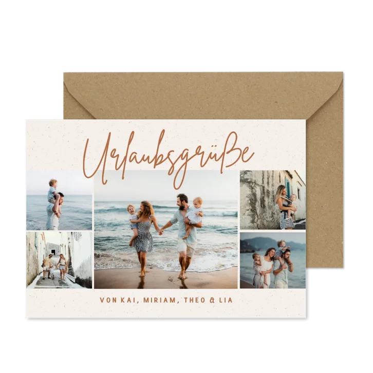 Fotokarte Urlaubsgrüße 5 Fotos als Collage auf Beige