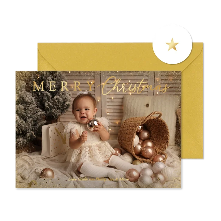 Fotokarte Weihnachten 'Merry Chistmas' Goldstaub