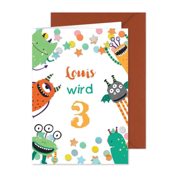 Fröhliche Monstereinladung zum 3. Kindergeburtstag