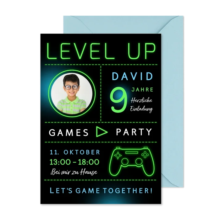 Gameparty-Einladung 9. Kindergeburtstag Foto