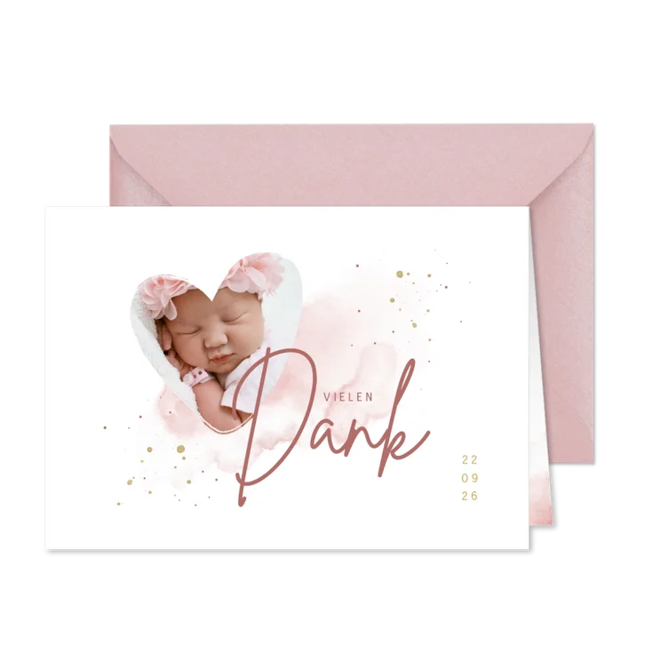 Geburt Danksagung Herz mit Foto rosa