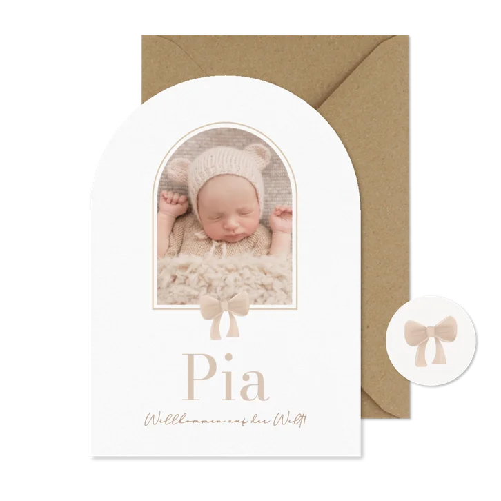Geburtskarte Bogenform Foto Bogenfenster Schleife