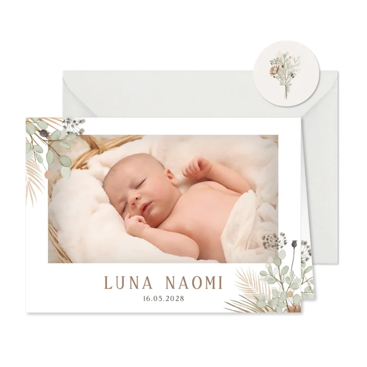 Geburtskarte Bohemian Blumendesign & Foto