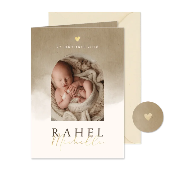 Geburtskarte Foto, Aquarell & Erdtöne
