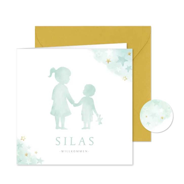 Geburtskarte Große Schwester kleiner Bruder Sterne