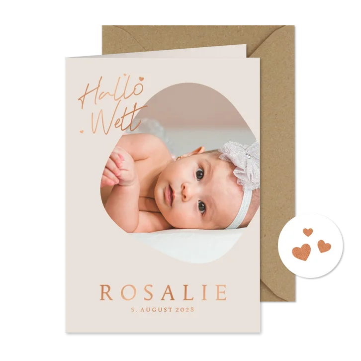 Geburtskarte in hellen Farben und großem Foto