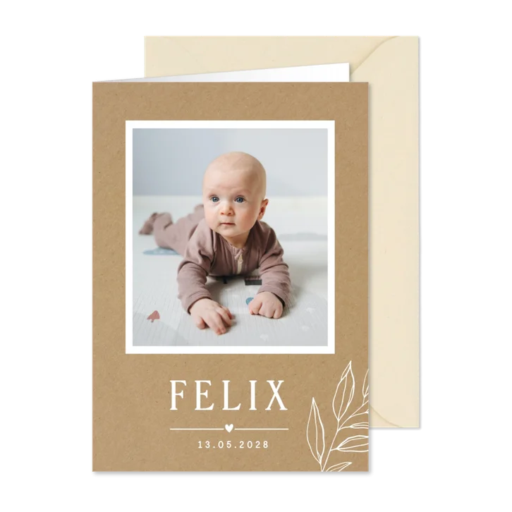 Geburtskarte Kraftlook mit Zweigen & Foto
