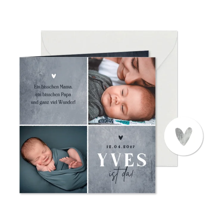 Geburtskarte symmetrisch blaugrau Fotos