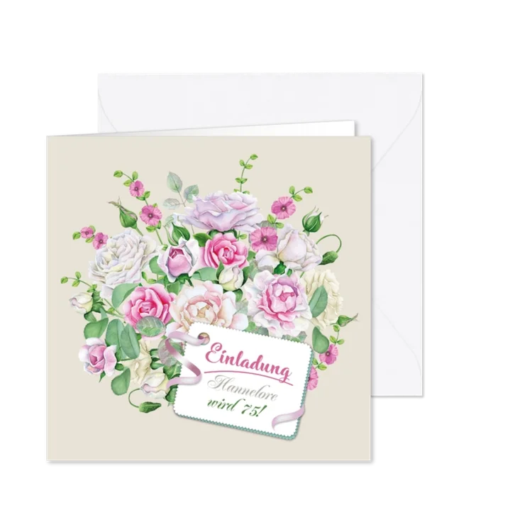 Geburtstag Einladungskarte mit Rosenstrauß