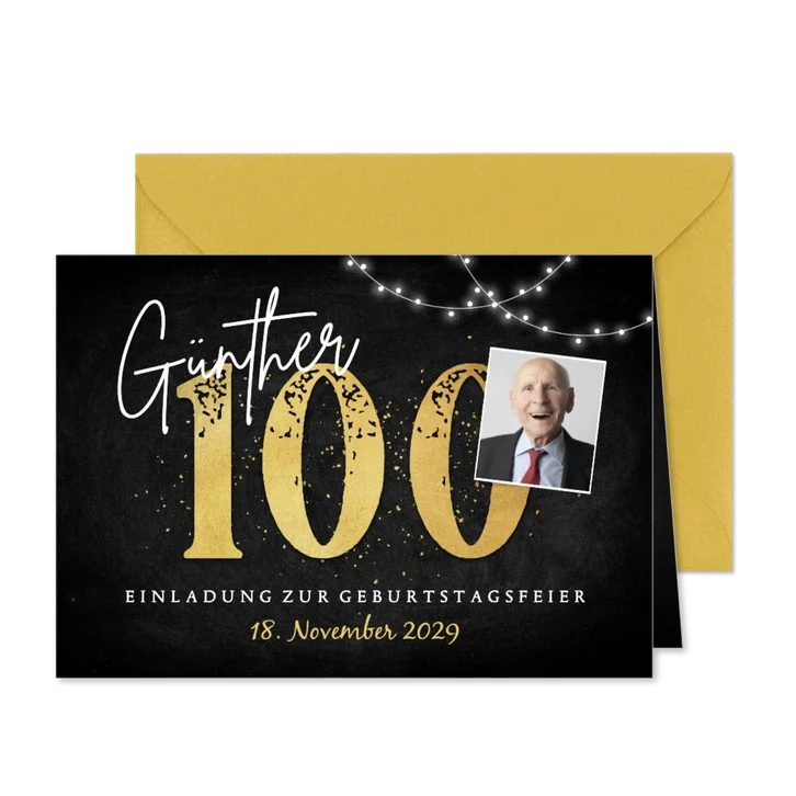 Geburtstagseinladung 100 Jahre Foto und Lichterkette