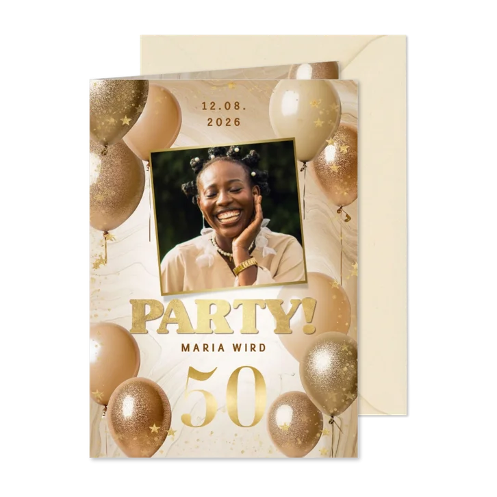 Geburtstagseinladung 50. Geburtstag Gold Glitzer mit Foto
