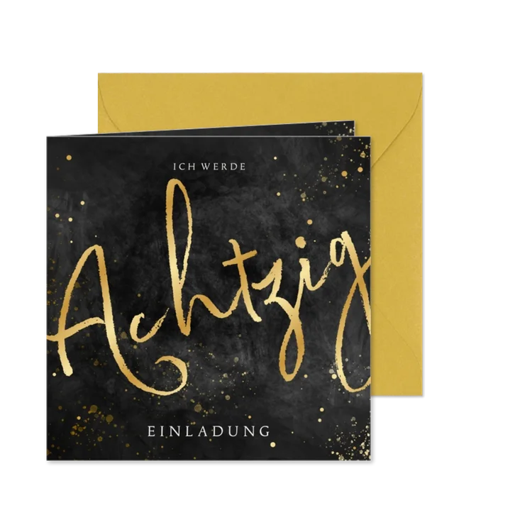 Geburtstagseinladung 'Achtzig' Goldschrift