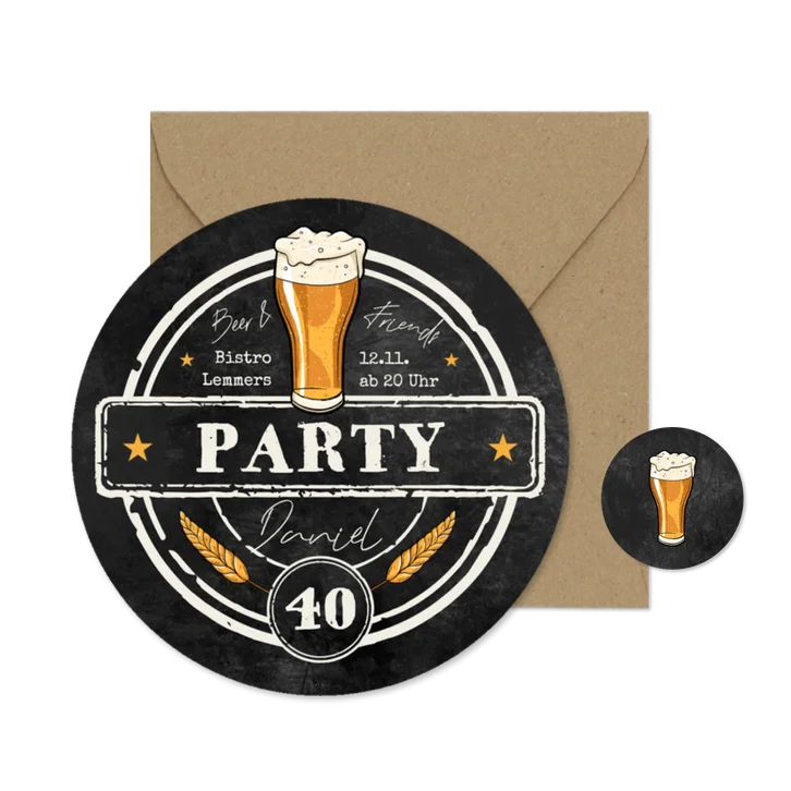 Geburtstagseinladung Bierdeckel rund