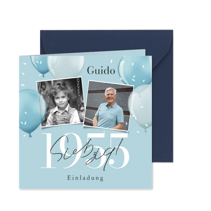 Geburtstagseinladung blaue Ballons & Fotos