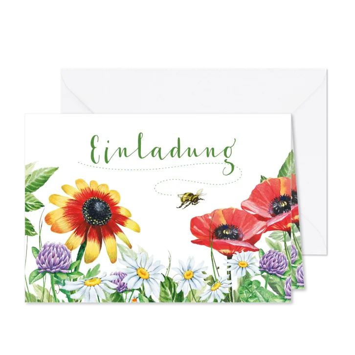 Geburtstagseinladung Blumenwiese und Biene