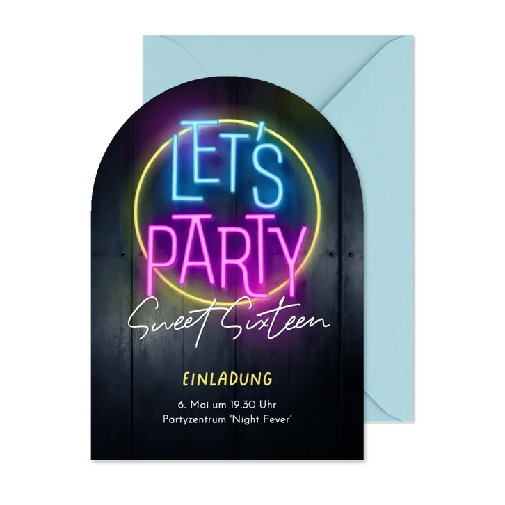Geburtstagseinladung Bogen Neonlicht 'Let's Party' 16 Jahre