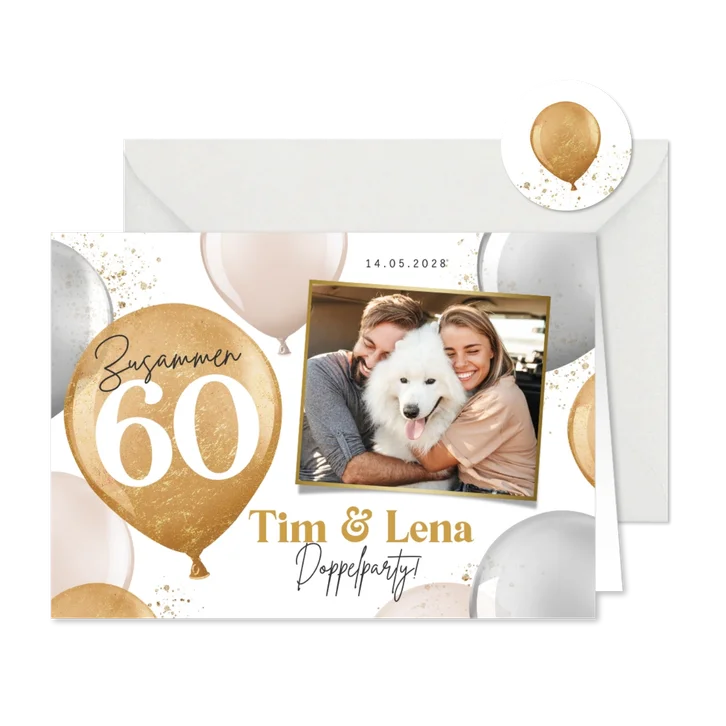 Geburtstagseinladung Doppelparty Foto & Luftballons