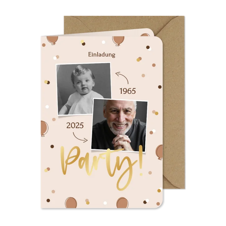 Geburtstagseinladung Fotocollage Luftballons beige