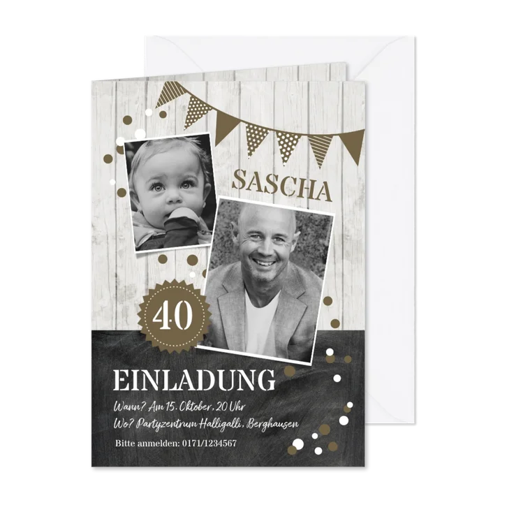 Geburtstagseinladung Kontraste olive 40