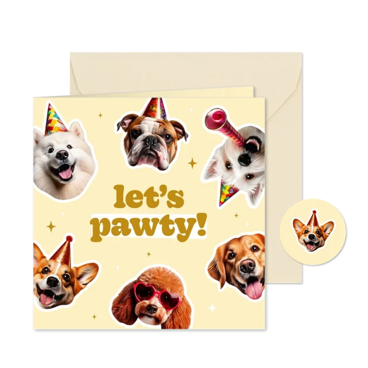 Geburtstagseinladung 'let's pawty' lustige Hundesticker