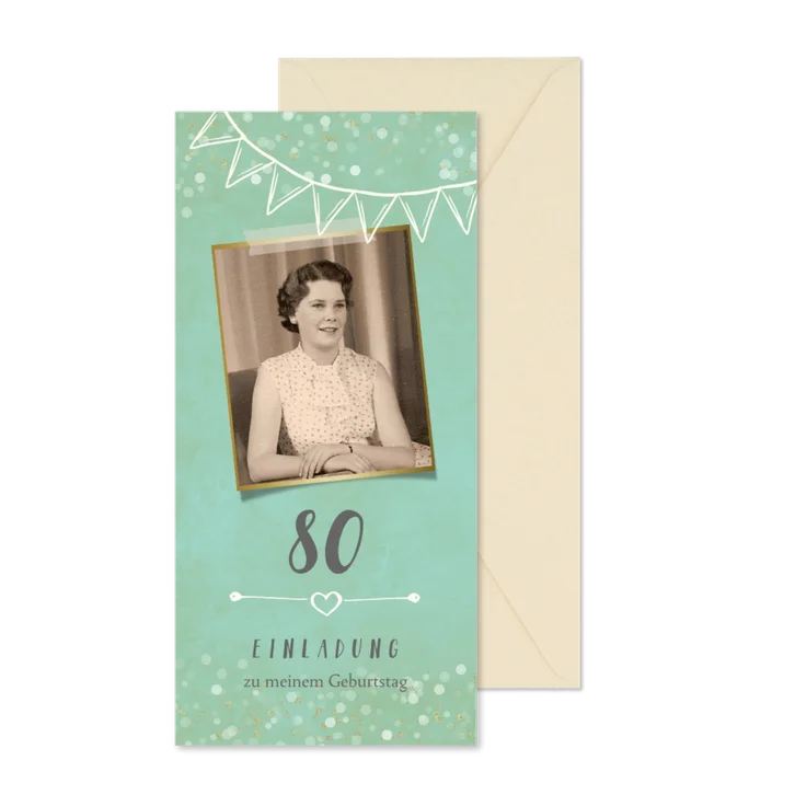 Geburtstagseinladung mit altem Foto und Girlande