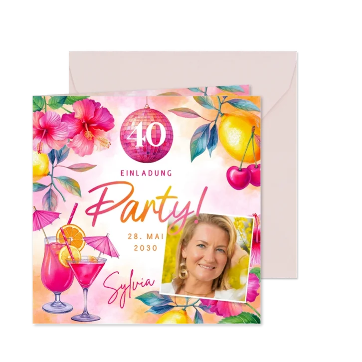 Geburtstagseinladung mit Foto tropische Cocktails