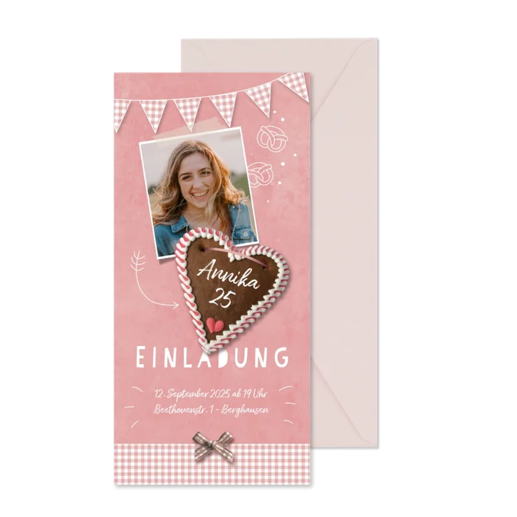 Geburtstagseinladung Oktoberfest Foto mit Lebkuchenherz