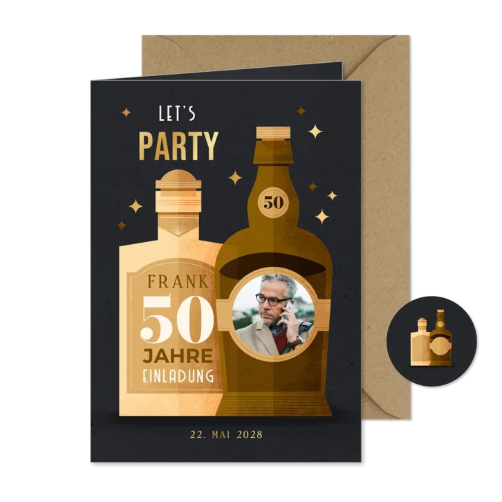 Geburtstagseinladung Whiskyflaschen