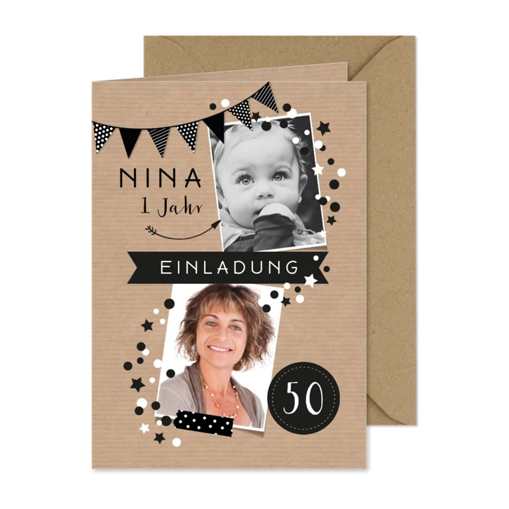 Geburtstagseinladung Wimpel und Konfetti modern