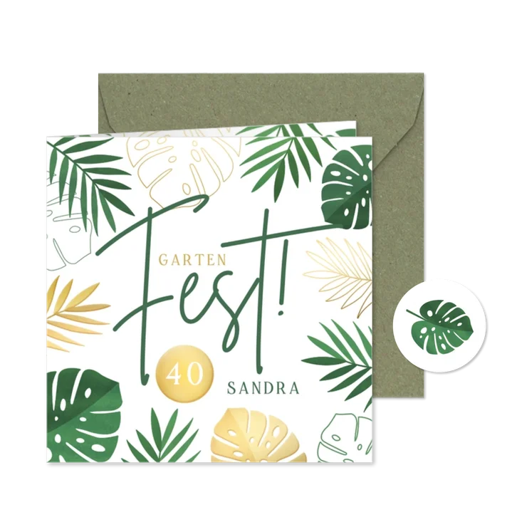 Geburtstagseinladung zum Gartenfest Blätter grün und gold